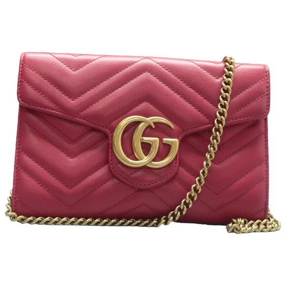 100% Authentic GUCCI GG Marmont Red Leather Shoulder Bag 760-11624 - Picture 1 of 12